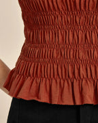 Top Smocké Terracotta à Encolure Bateau