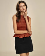 Top Smocké Terracotta à Encolure Bateau